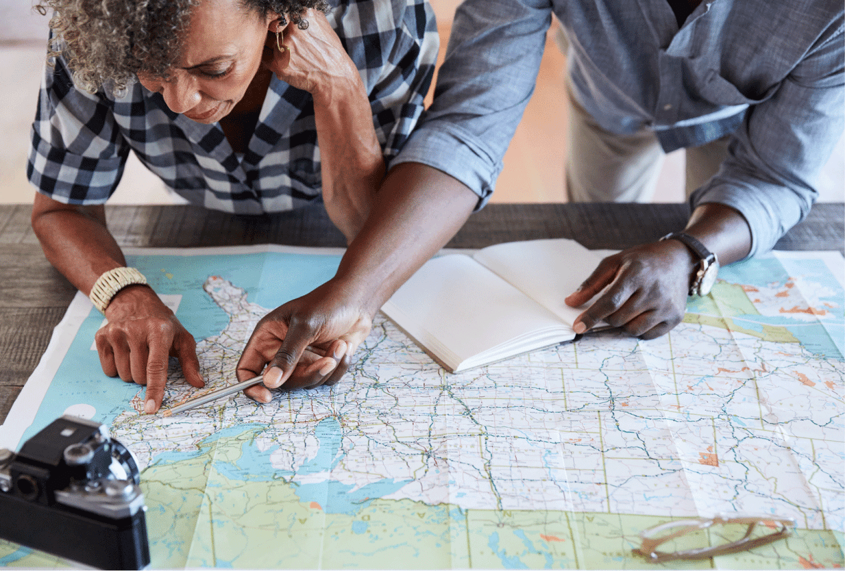 Couple using a map