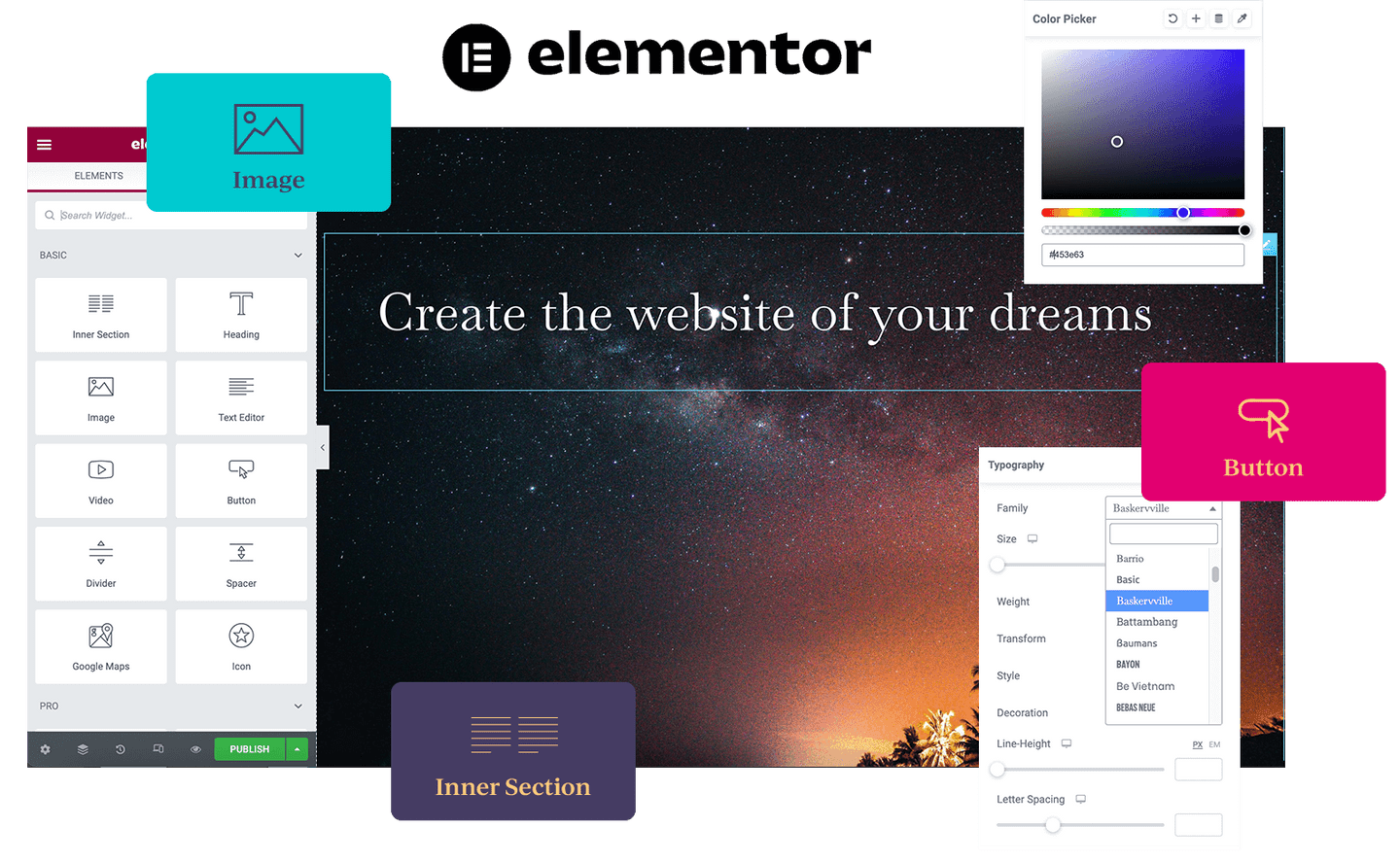 Elementor elements in a screen