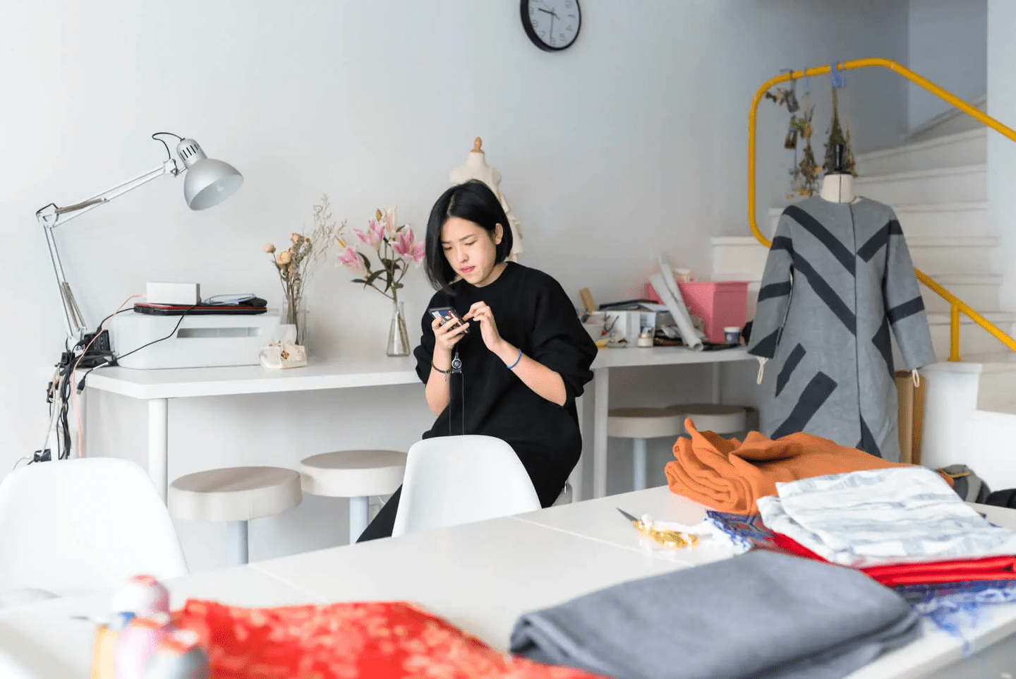 woman looking at phone
