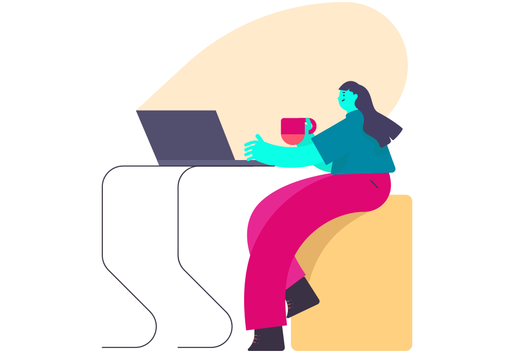 An illustration of a person on a laptop
